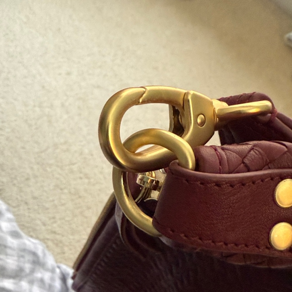 Quince Italian Leather Crescent Handwoven Shoulder Bag in Merlot, size Large - Picture 5 of 5